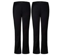 M1427 Ladies Womens Bootleg Trousers Pack of 2 Finely Soft Ribbed Stretch Pull On Pants Casual Full Elasticated Waist Bottoms Plus Sizes 8-26 (UK, Numeric, 18, Regular, Regular, Black Regular)