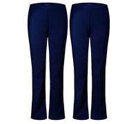 M1427 Ladies Womens Bootleg Trousers Pack of 2 Finely Soft Ribbed Stretch Pull On Pants Casual Full Elasticated Waist Bottoms Plus Sizes 8-26 (UK, Numeric, 8, Regular, Regular, Navy Long)