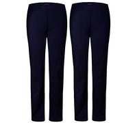 M1427 New Ladies Stretch Trousers Pack of 2 Straight Leg Stretch Ribbed Trousers Black Size 8-26 (16, Navy Regular)