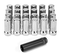 M14x1.5 Wheel Lug Nuts, 24pcs 14mmx1.5 7-Spline Drive Cone Acorn Taper Seat Lugnuts 2" Long Silver with 2 Socket Key Tool, Compatible with Chevy GMC F-ord F-150 Silverado Suburban Savana Sierra