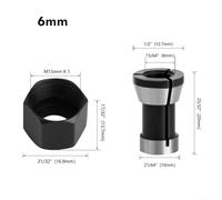 M15 Screw Nut Collet Chuck Set for Electric Router and Milling Cutter, Carbon Steel Accessory Compatible with 6mm, 6.35mm, 8mm Trim and Engraving Machine Conversion, Black, 2pcs(6mm)