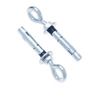 M16 Concrete wall Eye bolt, Eyehook Screw with Expandabe Steel Dowel, 16mm Metal Sleeve and 12x80mm Anchor Hook Bolt with Hex Nut, for Solid Materials such as Concrete and Stone (2 pcs)