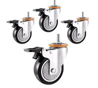 M16 Threaded Stem Caster Set of 4, 3/4/5 inch Furniture Replacement Wheel, No Noise PU Swivel Caster, Heavy Duty, with Brake