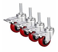 M16 Threaded Stem Caster Wheels Set, 75mm Swivel PU Industrial Casters with Brake, Silent Wear Resistant Trolley Locking Wheels - 4 Pack