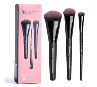 M17 Angled Foundation, Contour, and Conceal Brush Set, 3 Pieces for Concealing Blending Setting Buffing with Liquid, Cream and Powder