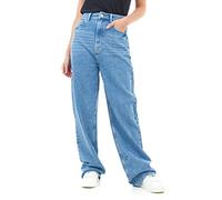 M17 Womens Ladies Denim Jeans Straight Leg High Rise Comfy Casual Cotton Trouser Pants with Pockets (10, Mid Blue)