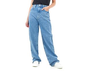 M17 Womens Ladies Denim Jeans Straight Leg High Rise Comfy Casual Cotton Trouser Pants with Pockets Mid Blue Colour, UK Size - 8 to 14