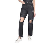 M17 Womens Ladies Denim Torn Hem Rip Mom Jeans High Waisted Classic Casual Cotton Trouser Pants with Pockets (10, Black)