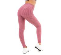 M17 Womens Ladies Leggings Solid Honeycomb Waffle Anti Cellulite Seamless Ruched Butt Lifting High Waisted Stretchy Gym Yoga Pants (XXL, Pink)