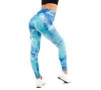 M17 Womens Ladies Leggings Tie Dye Honeycomb Waffle Seamless Anti Cellulite High Waisted Booty Stretchy Gym Yoga Pants (M, Blue)