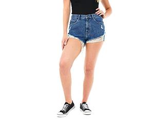 M17 Womens Ladies Ripped Hemline Distressed Denim Shorts Hot Casual Summer Classic Cotton Pants with Pockets (14, Mid Blue), 5056242842736