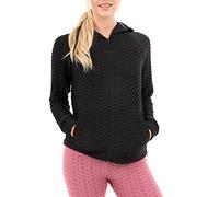 M17 Womens Ladies Solid Full Zip Textured Honeycomb Stretchy Sportswear Gym Running Yoga Jacket (S, Black)