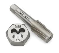 M18 x 1.5 Metric Tap and Die Set HSS Machine Tap and GCr15 Alloy Steel Hex Die Right Hand Thread Cutting Tool for Metal Repair