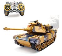 M1A2 Abrams US Army Tank, 1/18 RTR RC Armored Fighting Vehicle, Airsoft BB Battle Water Bomb Shot, Smoke Sound Light Recoil, 2.4Ghz Vibration Controller, Modern Military Model MBT Panzer Collection