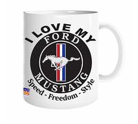 M1SS 1 X I Love My Ford Mustang Mug - White Ceramic Novelty Souvenir Coffee Mug Tea Cup Double Side Printed for Mustang Enthusiasts Car Theme - Perfect for Car Lovers Petrolhead