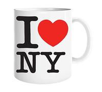 M1SS 1 X I Love NY (New York) White Ceramic Mug - Souvenir Coffee & Tea Cup - Double-Sided Printed Porcelain Mugs - Ideal for Birthday, Office, and Home - Novelty Mug