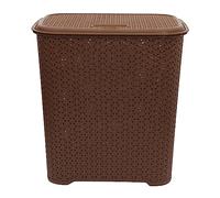 M1SS 1 X Laundry Basket with Flip Lid Knit Design Plastic Large Hamper, Washing Baskets Linen Clothes Box Freestanding Sturdy Tall Laundry Sorter Bin Storage for Bathroom, Bedroom (Brown, 45L Litre)