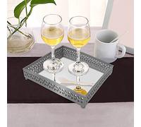 M1SS 1 x Silver Decorative Square Mirror Trays Vanity Perfume Candle Holders Cosmetic Makeup Tray, Jewelry Table Centerpiece Perfume Organizer Makeup Tray for Vanity, Dresser, Bathroom, Bedroom