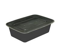 M1SS 100 Pcs Rectangle BPA Free Plastic Black Food Containers with Leakproof Lid - 650ml/ 21.9oz -Microwavable Meal Prep Lunch Salad Box Storage Tray Organiser Reusable Dishwasher & Freezer Safe