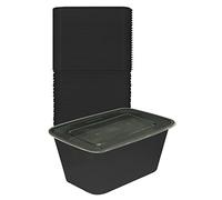 M1SS 1000ml/ 33.8oz BPA Free Plastic Rectangular Black Food Containers Leakproof Tight Lid Stackable Reusable Storage Tray Microwavable Freezer & Dishwasher Safe Meal Prep Lunch Salad Box (50)