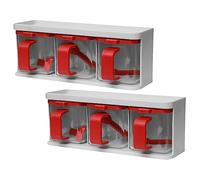 M1SS 2× 3-Grid Spice Jar Set with Spoons & Lid | Ivory Red Plastic Seasoning Box with Handle | Condiment Storage Container for Herbs, Spices, Salt, Sugar, Tea & Coffee (Ivory Red)