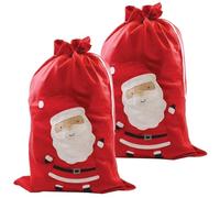 M1SS 2 Pcs Extra Large Christmas Santa Sack Red Stockings Gift Bags or Sacks With Motif and Drawstring Tie Fleece Present Filer Storage Bags Gift Wrap Xmas Decorations Home Goody Bag (XL -95cm x 60cm)