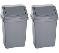 M1SS 2 x 25L Silver Swing Bins with Lids, Plastic Waste Bins
