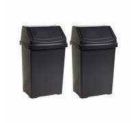 M1SS 2 x 25L Swing Bins with Lids Black Plastic Waste Bins