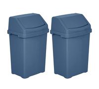 M1SS 2 x 50L Swing Bins with Lids, Midnight Navy Large Plastic Waste Rubbish Refuse Trash Cans for Kitchen, Bathroom, Office, Utility Room, Garage & Workplace, Household Waste