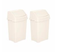 M1SS 2 x 50L Swing Bins with Lids, Soft Cream Large Plastic Waste Rubbish Refuse Trash Cans for Kitchen, Bathroom, Office, Utility Room, Garage & Workplace, Household Waste