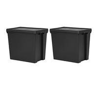 M1SS 2 x 92L Black Plastic Storage Boxes with Lids Heavy Duty Stackable Nestable Secure Snap-On Lids UK Manufactured from 100% Recycled Plastic for Home Garage Loft Shed Utility Room