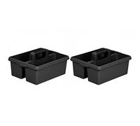 M1SS 2 X Heavy Duty Large Plastic Handy Kitchen Tool Cleaning Tool Box with Handle Utility Storage Tidy Organiser Tote Tray Two Compartment Cleaners Carry Caddy Multipurpose Cleaning Tools - Black