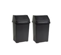 M1SS 2 x Small 8 Litre Swing Bins Black Plastic Waste Bins with Lid