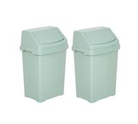 M1SS 2 x Small 8 Litre Swing Bins Silver Sage Plastic Waste Bins with Lid