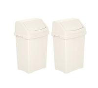 M1SS 2 x Small 8 Litre Swing Bins Soft Cream Plastic Waste Bins with Lid