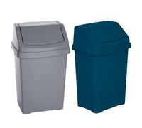 M1SS 25L Litre Swing Bin Top Rubbish Bin Trash Can with Swing Top Lid Strong Plastic Reusable Storage Animal Feed Refused Bins for Narrow Space Office Bathroom Kitchen (Silver and Midnight Navy)