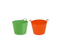 M1SS 2x 26L Litre Flexi Orange and Lime Green - Robust Versatile Multipurpose Medium Flexi Tub Garden Home Flexible Plastic Storage Container Bucket Tub Trug Horse Feeder Flex Tub- MADE IN UK (26L)