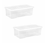 M1SS 2x 62 Litre Large Crystal Clear Plastic Storage Box With Secure Clip on Lid Transparent Container Stackable Organizing Box For Bedroom, Garage, Office (62 Litre)