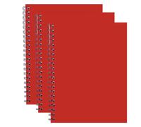 M1SS 3 Pcs A4 Notebook Wiro Binding Cardboard Notebook 68 Gsm 140 Pages Stylish & Durable with Red Plain Cover for Office School Home