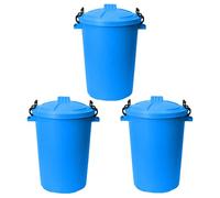 M1SS 3 x 50 Litre Heavy Duty Plastic Clip Lock Lid Bin Indoor or Outdoor Rubbish, Dustbin, Trash, Waste or Storage of Animal Feed. (Sky Blue)