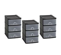 M1SS 3 x Handy 3 Drawer Tower Black/Clear Frame Plastic Storage Tower Unit, Black & Clear Plastic Storage chest of Drawers Space Saving Desktop Home Bathroom School Stationary Files - Made in UK