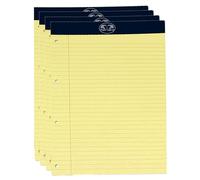 M1SS (4 Packs) A4 Yellow Legal Pad 50 Sheets with Yellow Feint Ruled Lines, 80 GSM, 4 Hole Punched Perforated Lined Paper Executive Writing Pads for School Office