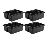 M1SS 4 X Heavy Duty Large Plastic Handy Kitchen Tool Cleaning Tool Box with Handle Utility Storage Tidy Organiser Tote Tray Two Compartment Cleaners Carry Caddy Multipurpose Cleaning Tools - Black