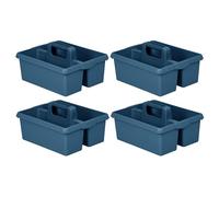 M1SS 4 X Heavy Duty Large Plastic Handy Kitchen Tool Cleaning Tool Box with Handle Utility Storage Tidy Organiser Tote Tray Two Compartment Cleaners Carry Caddy Multipurpose Cleaning Tools - Navy Blue