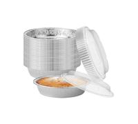 M1SS 40 Pack 7 Inch Foil Trays with Lids, 700ML Disposable Round Aluminum Foil Food Containers, Tin Foil Trays, Flan Cases Pie Pan Dishes for Baking Takeaway Party Food Storage