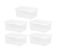 M1SS 45 Litre Storage Clear Heavy Duty Plastic Storage Box Boxes With Lids Home Office Stackable Nestable, Set of 5 Large Storage Boxes With Lids 60 x 40 x 25 cm - LIDS ARE CLEAR