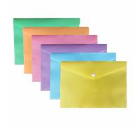 M1SS 5 Assorted Pastel Colour A4 Document Stud Wallets, Plastic Carry Popper Folder