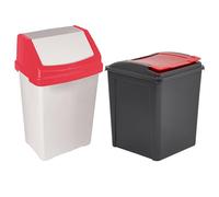 M1SS 50 Litre Bin Set of 2 - Swing Lid Top Bin & Recycle Bin, Rectangular Plastic Waste Bins with Removable Red Lids, Swing Opening and Manual Lift Lid for Classroom, kitchen, Home Office, Dormitory