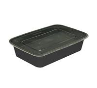 M1SS 50 Pcs - Rectangular BPA Free Plastic Black Food Containers with Clear Lid for Meal Prep Lunch Portion Control Stackable Storage Container 1 Compartment Reusable Leakproof - 500ml (16.9oz)