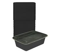 M1SS 50 Pcs - Rectangular Plastic Black Containers with Leakproof Clear Lid for Meal Prep Lunch Portion Control Stackable Nest able Storage Container Reusable Microwave Food Safe Durable (650ml)